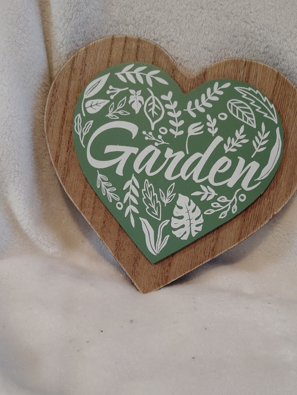 Heart-Shaped Wooden Garden Sign - Green & Natural Wood
